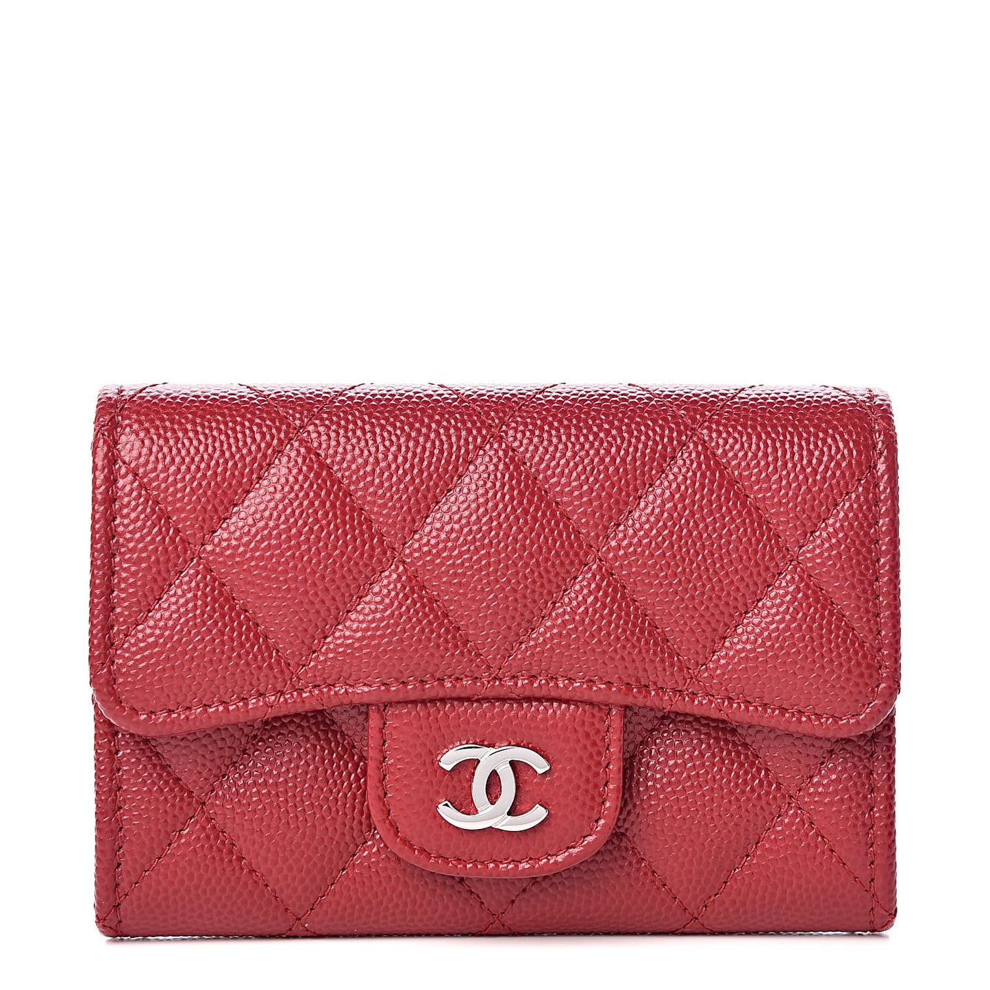 Caviar Quilted Flap Card Holder Dark Red