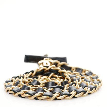 Chanel Calfskin Crystal Chain Camellia Belt 90 Black Gold 2 of 4