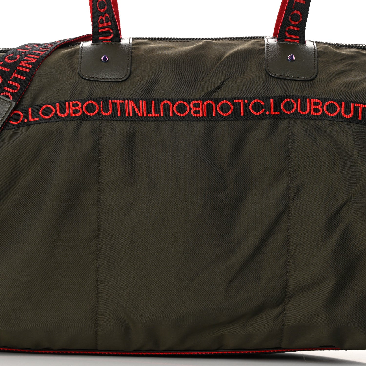 Christian Louboutin Calfskin Nyon Duffle Army Green Red Black 8 of 16