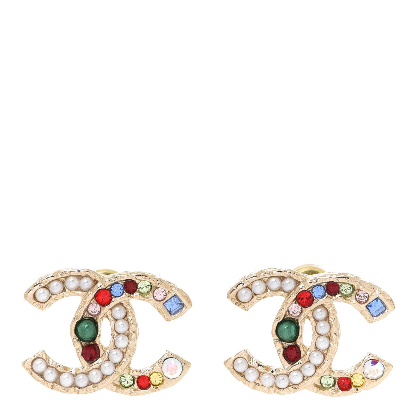 Pearl Crystal CC Earrings Gold Multicolor