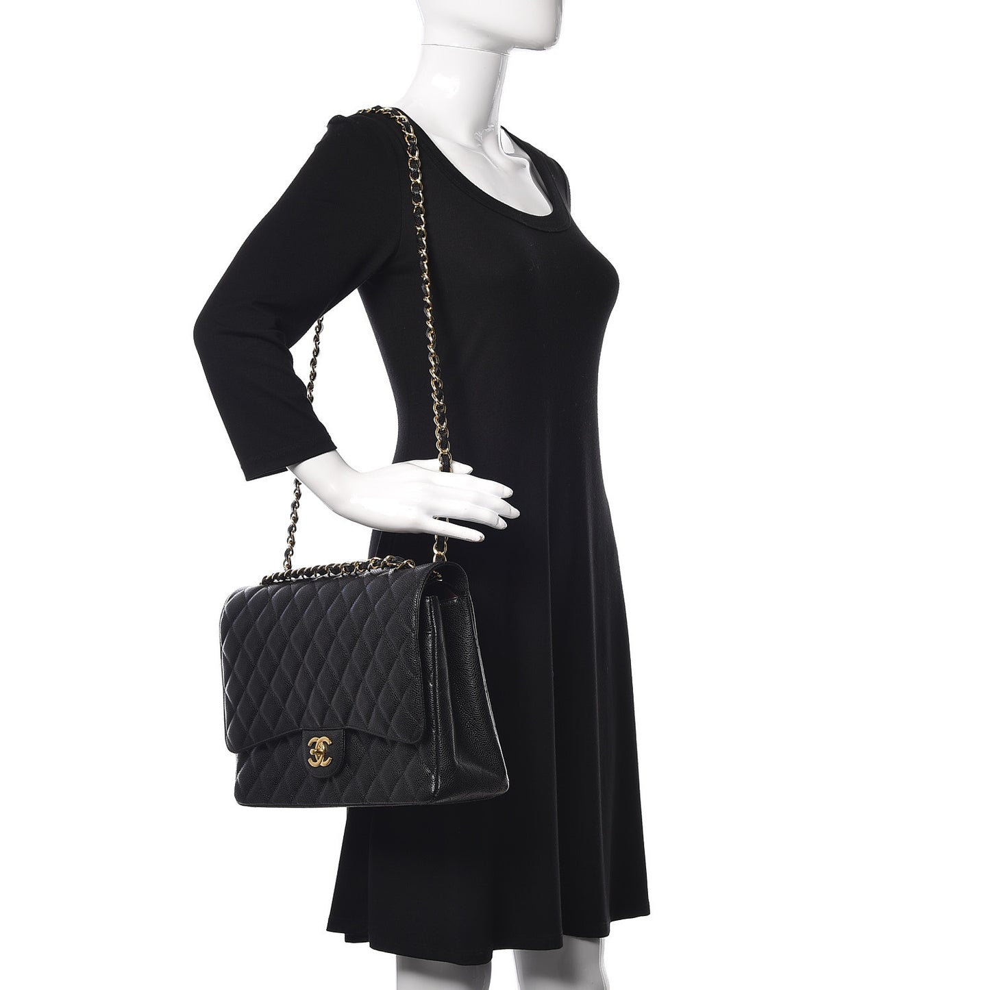 Caviar Quilted Maxi Double Flap Black