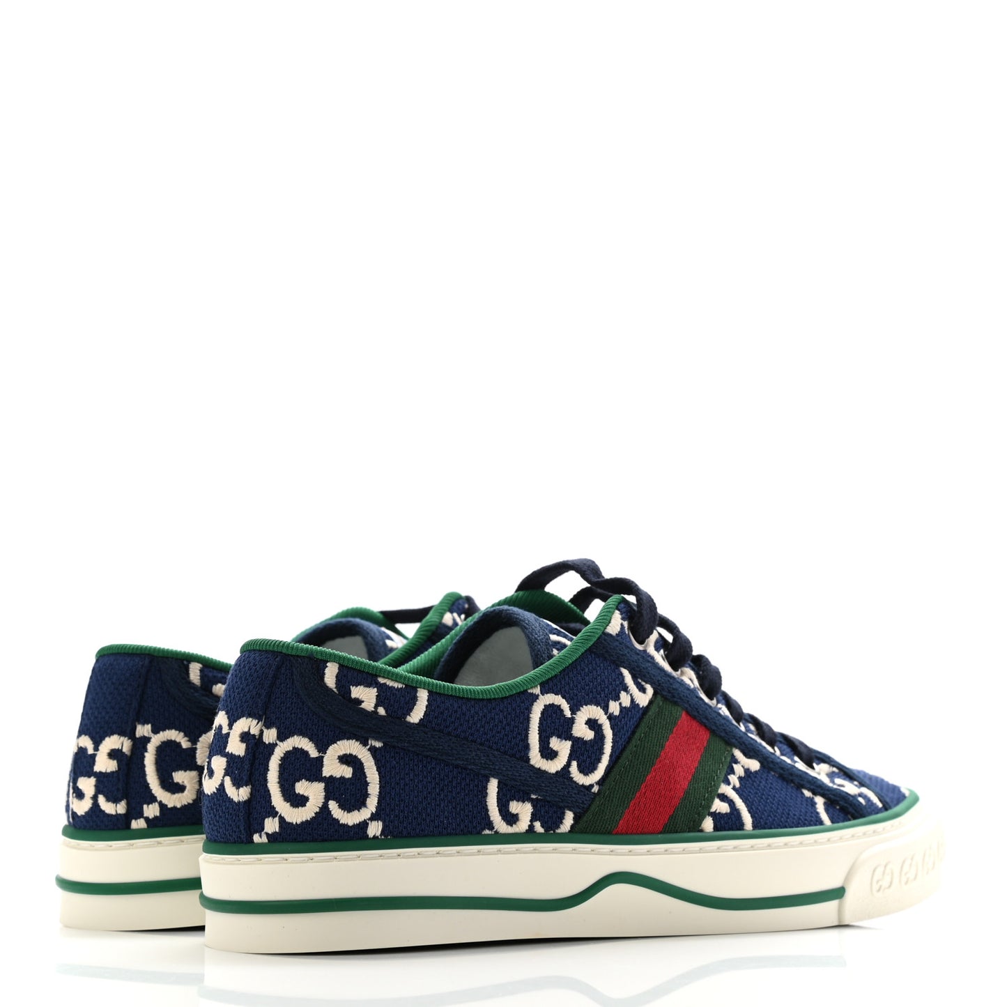 Cotton GG Monogram Web Womens 1977 Tennis Sneakers 36.5 Ink Ivory Blue