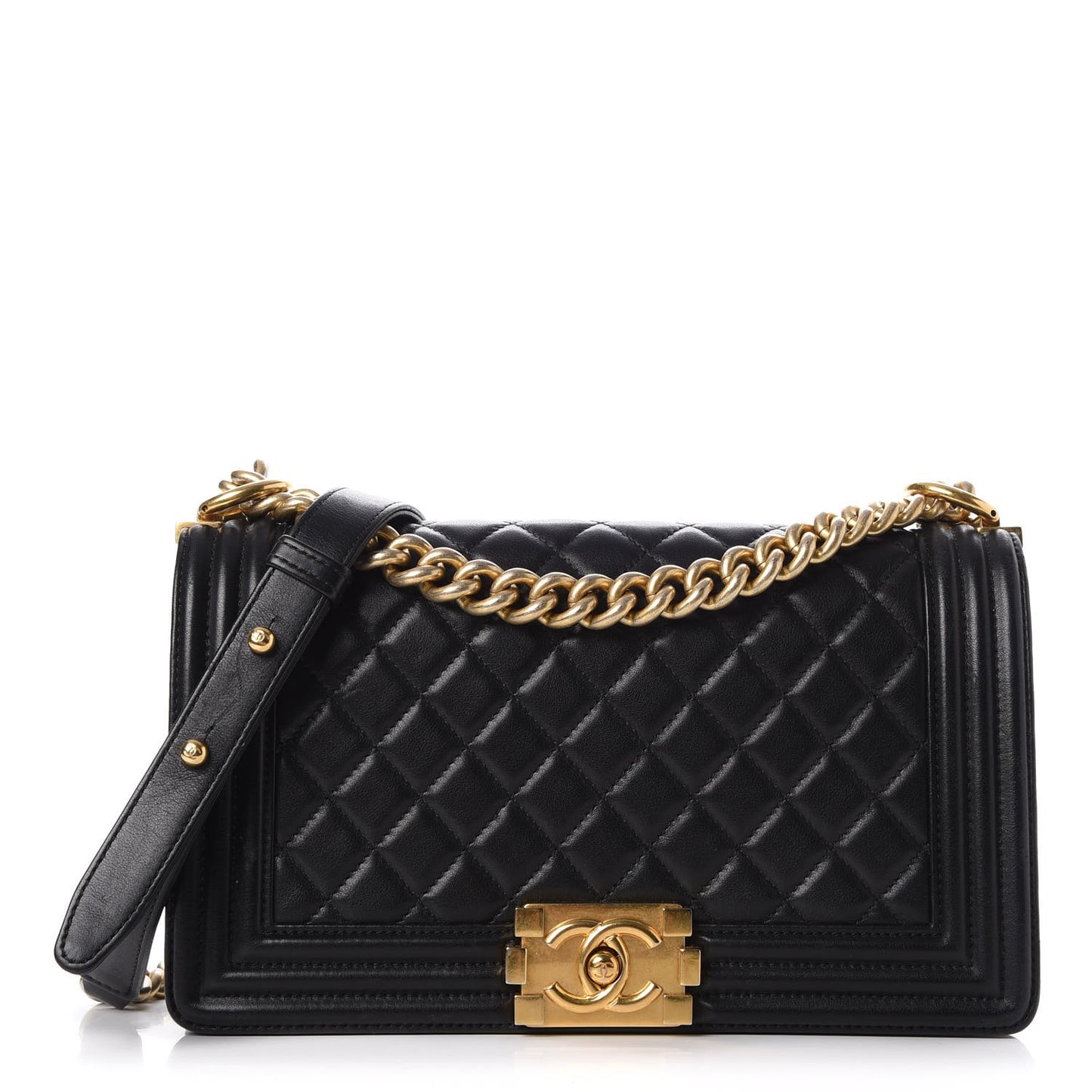 Lambskin Quilted Medium Boy Flap Black
