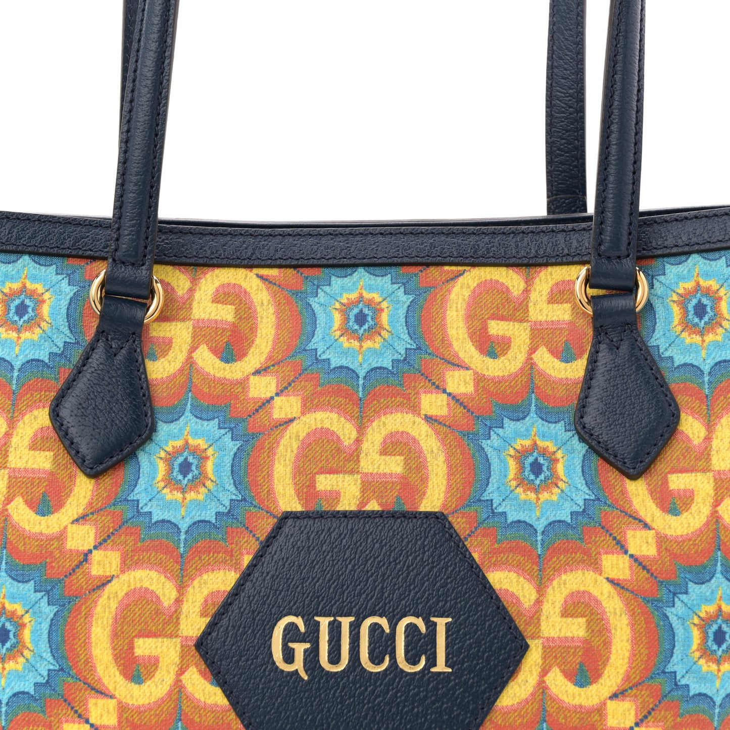 GG Supreme Kaleidoscope Calfskin Script Logo Gucci 100 Tote Bag Beige Green Blue