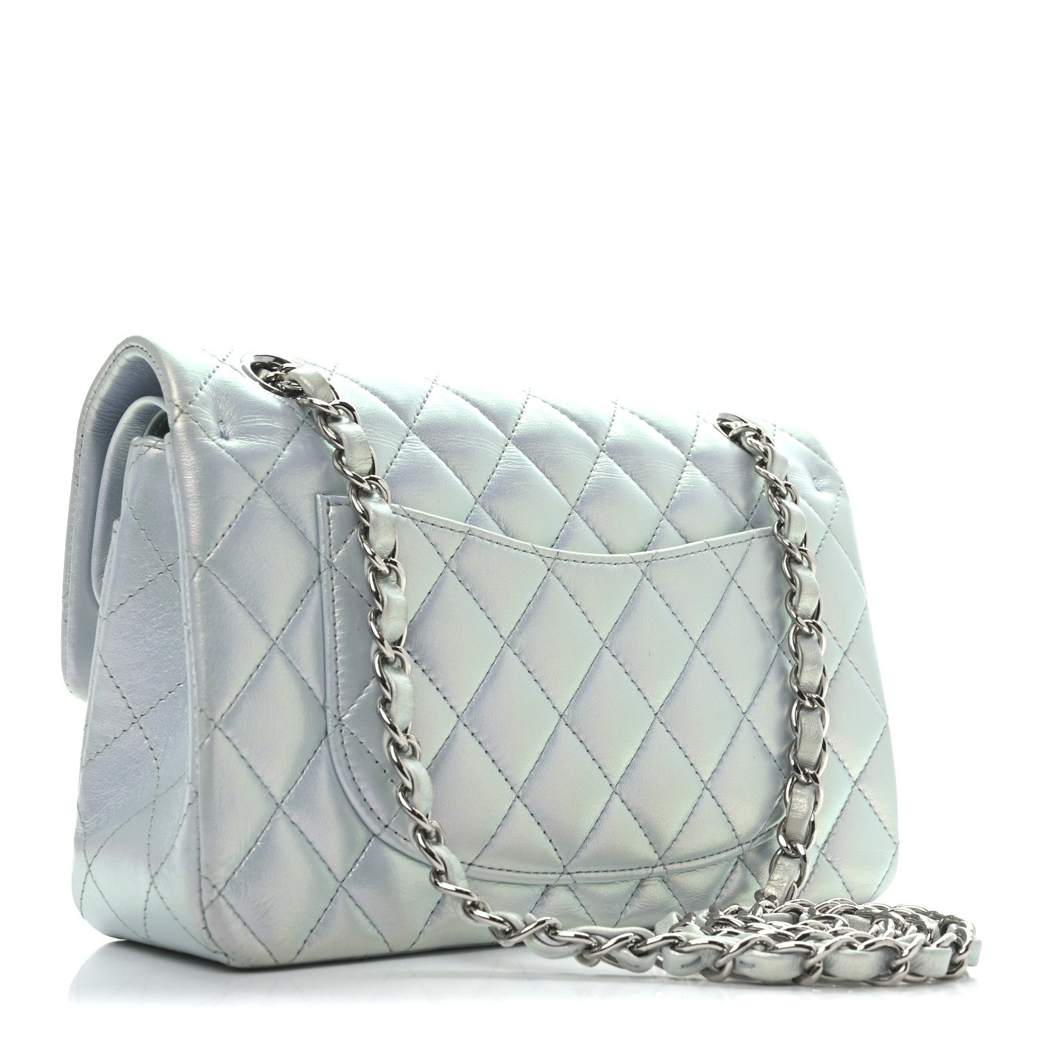 Chanel Iridescent Calfskin Quilted Small Double Flap Light Blue 3 of 11