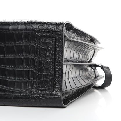 Saint Laurent Calfskin Crocodile Embossed Medium Supple Sac de Jour Black 10 of 12
