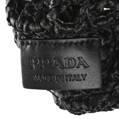 Prada Yarn Raffia Effect Crochet Logo Embroidered Tote Bag Black 6 of 9