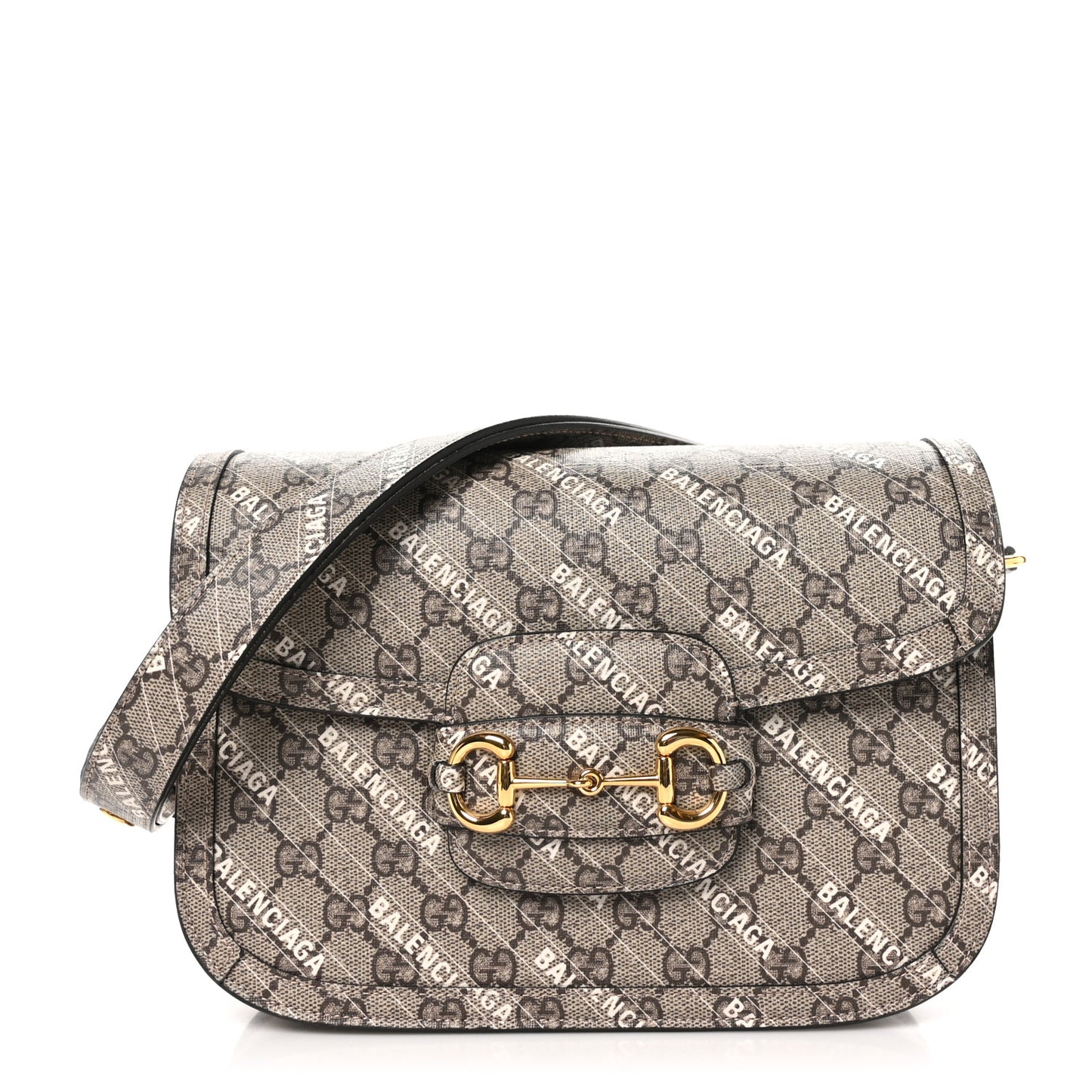 X BALENCIAGA GG Supreme Monogram Logo Print Horsebit 1955 Shoulder Bag Beige Ebony