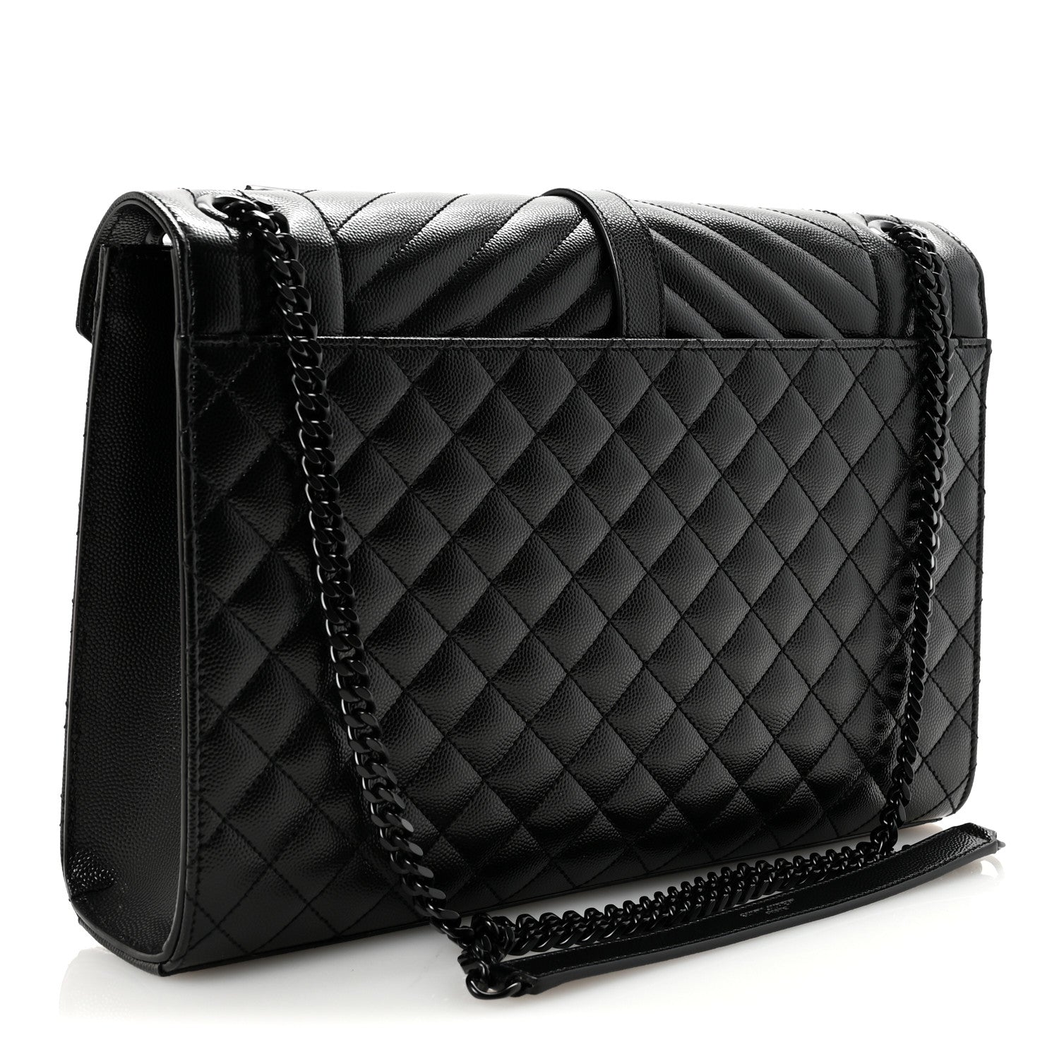 Saint Laurent Grain De Poudre Textured Mixed Matelasse Large Triquilt Monogram Monochrome Satchel Black 3 of 9