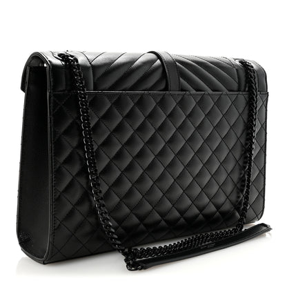 Saint Laurent Grain De Poudre Textured Mixed Matelasse Large Triquilt Monogram Monochrome Satchel Black 3 of 9