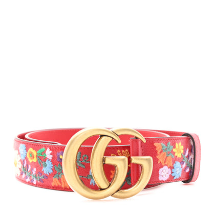 Gucci Textured Calfskin Flower Embroidered Double G 40mm Belt 90 36 Hibiscus Red 1 of 5