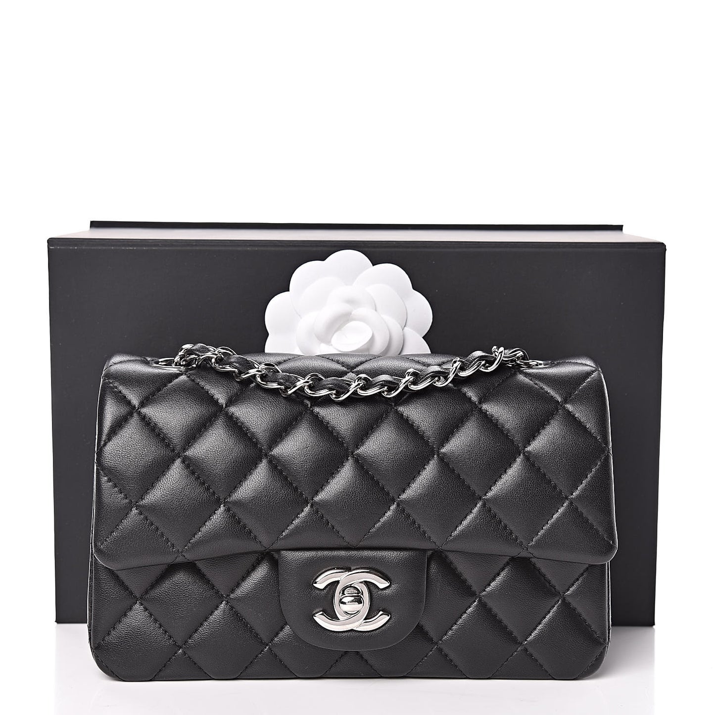 Lambskin Quilted Mini Rectangular Flap Black