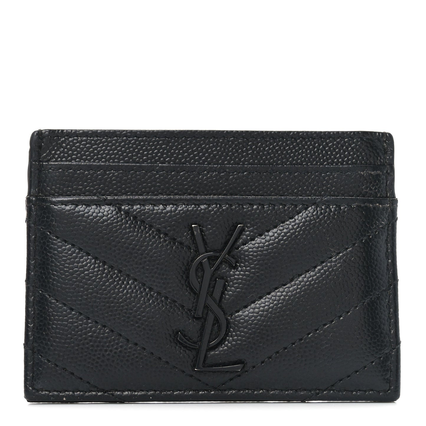 Grain De Poudre Matelasse Chevron Monochrome Monogram Credit Card Case Black