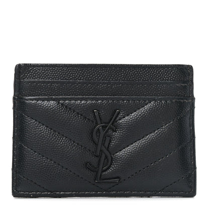 Saint Laurent Grain De Poudre Matelasse Chevron Monochrome Monogram Credit Card Case Black 1 of 7