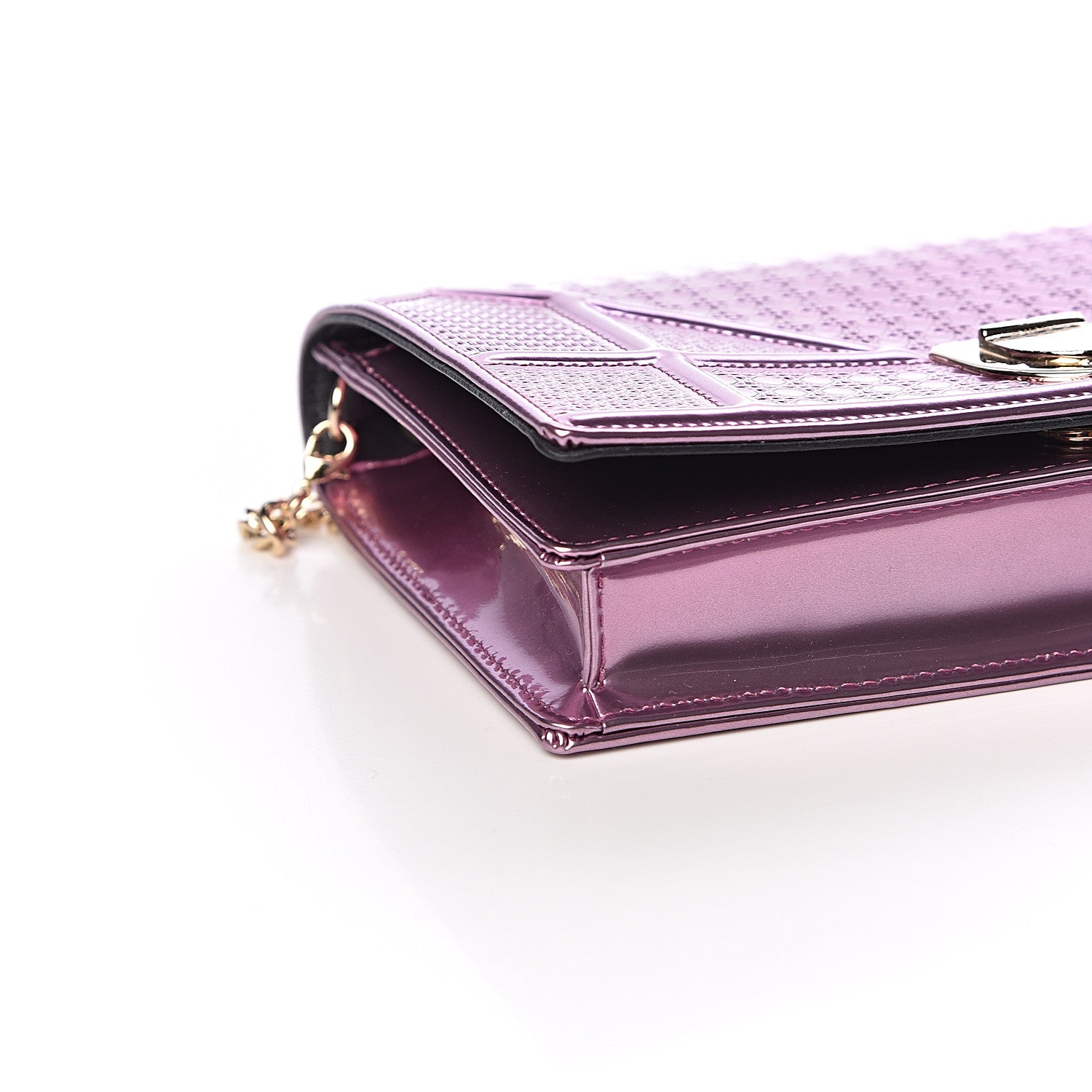 Christian Dior Metallic Patent Micro-Cannage Diorama Wallet on Chain Pouch Pink 7 of 9