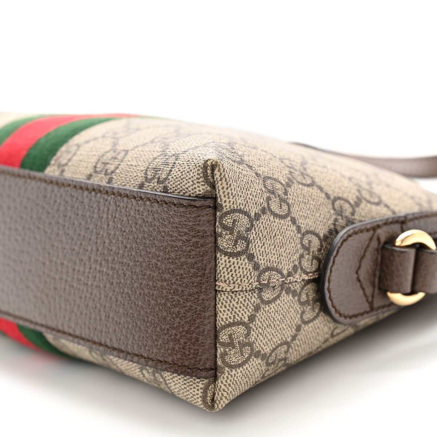 GG Supreme Monogram Textured Dollar Calfskin Web Small Ophidia Dome Shoulder Bag Beige Ebony New Acero