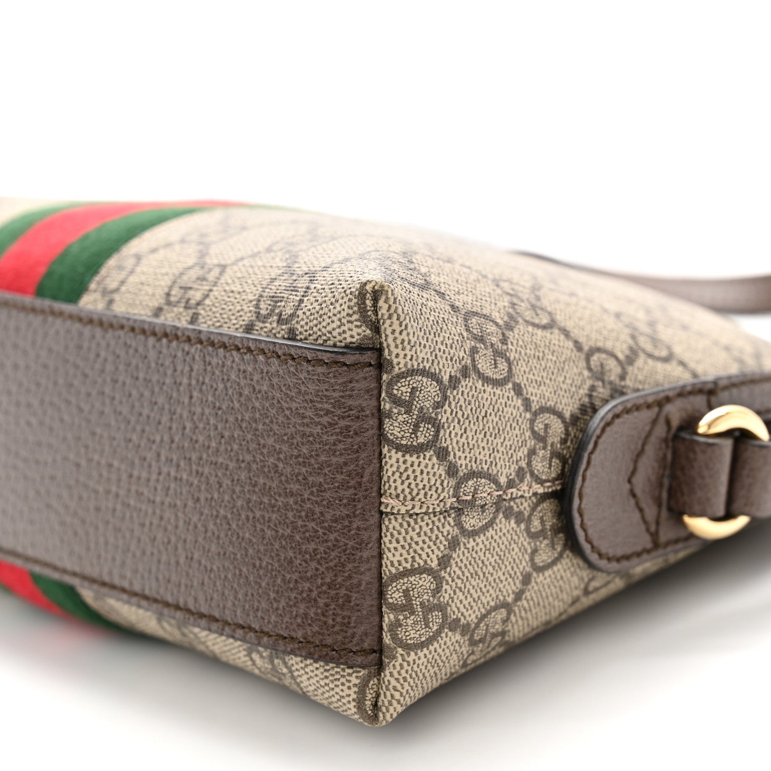Gucci GG Supreme Monogram Textured Dollar Calfskin Web Small Ophidia Dome Shoulder Bag Beige Ebony New Acero 10 of 11