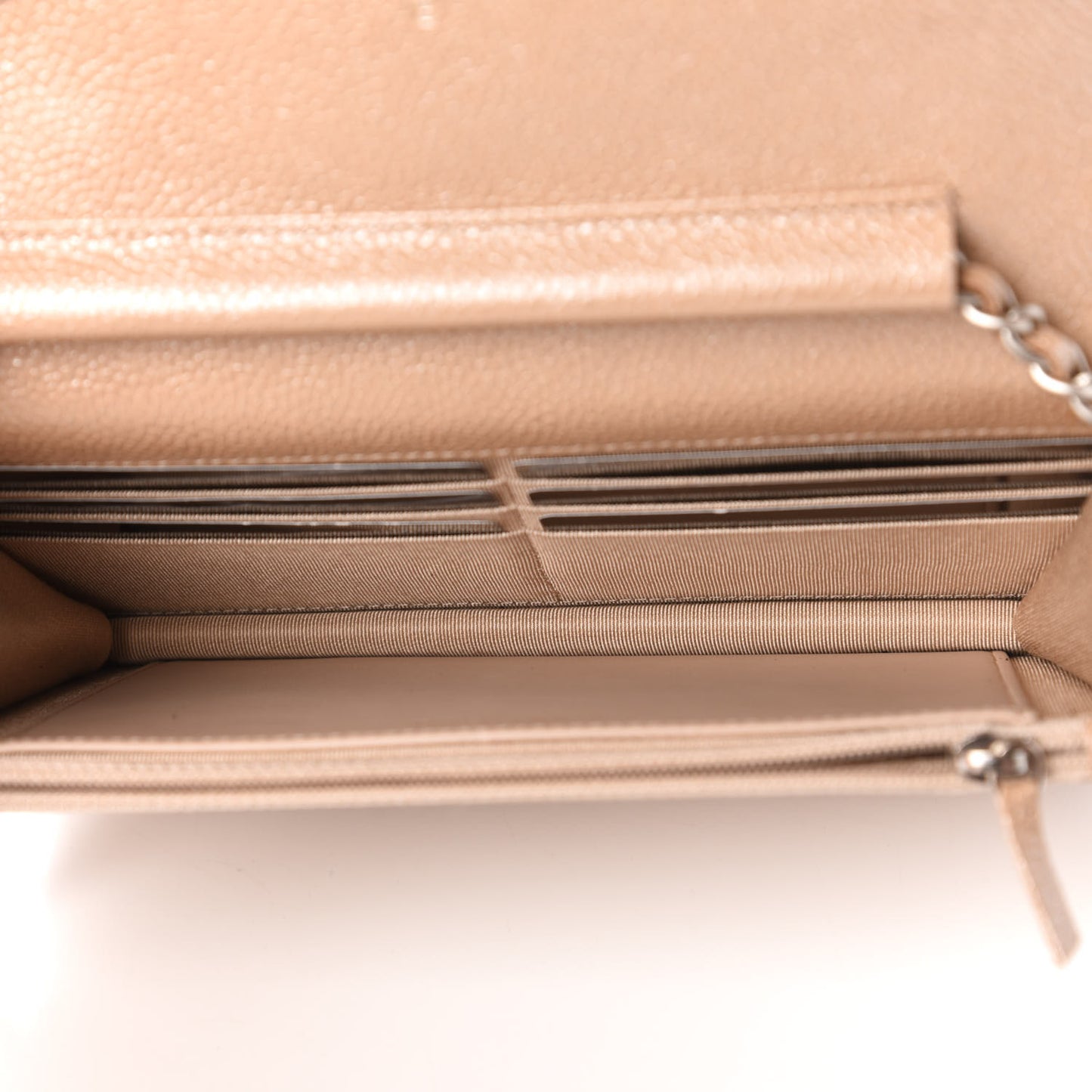 Pearly Caviar Quilted Wallet On Chain WOC Dark Beige