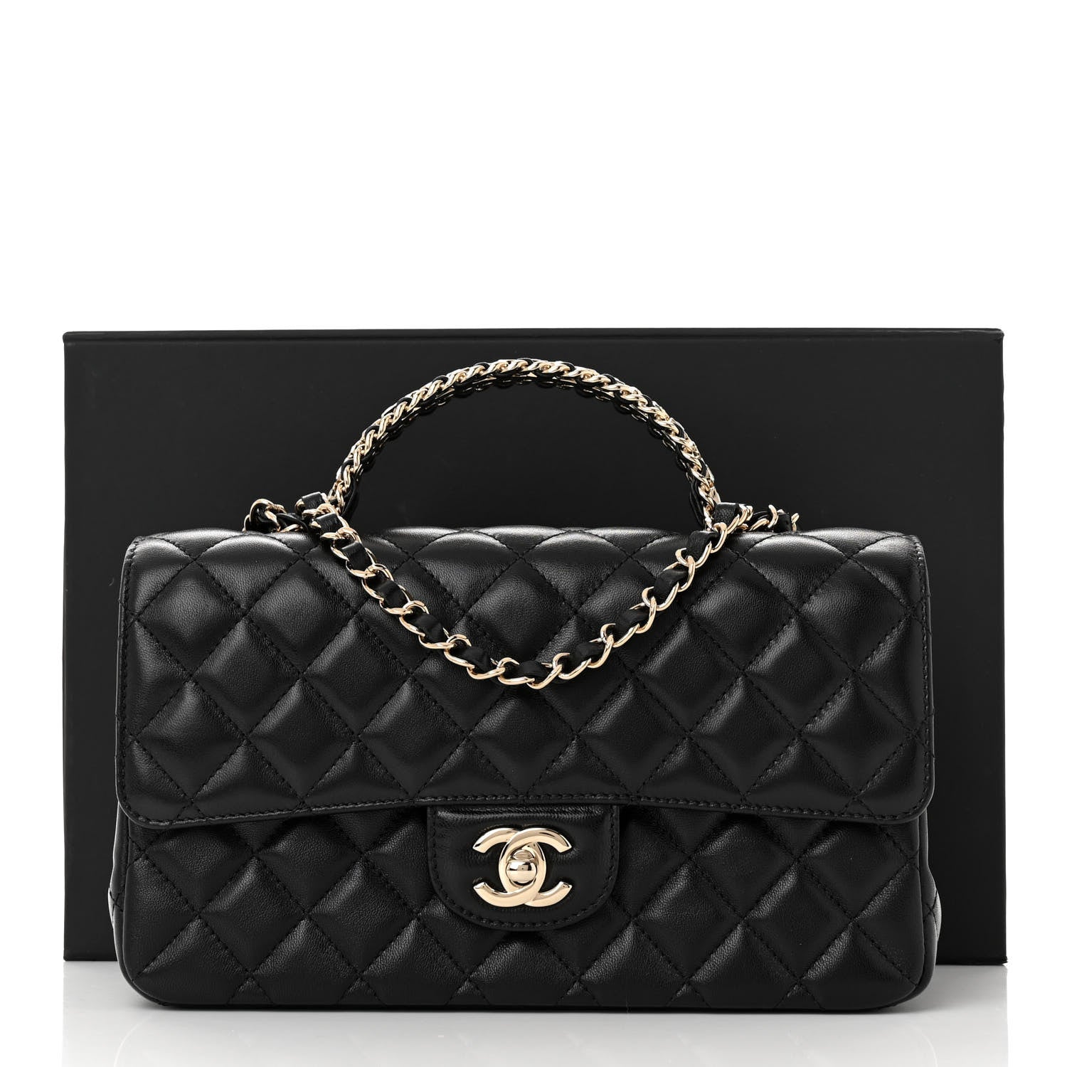 Chanel Lambskin Quilted Crystal Top Handle Small Rectangular Flap Black 11 of 11