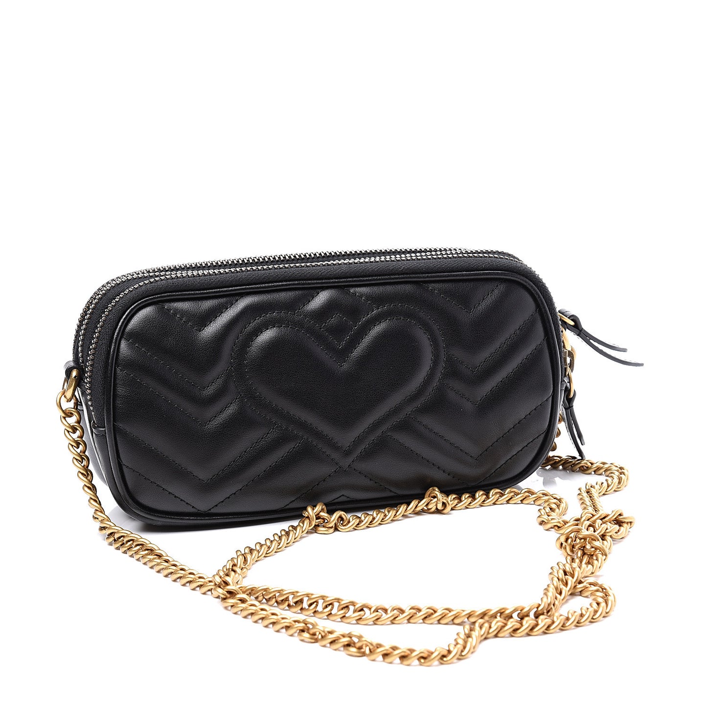 Calfskin Matelasse Mini GG Marmont Chain Crossbody Bag Black