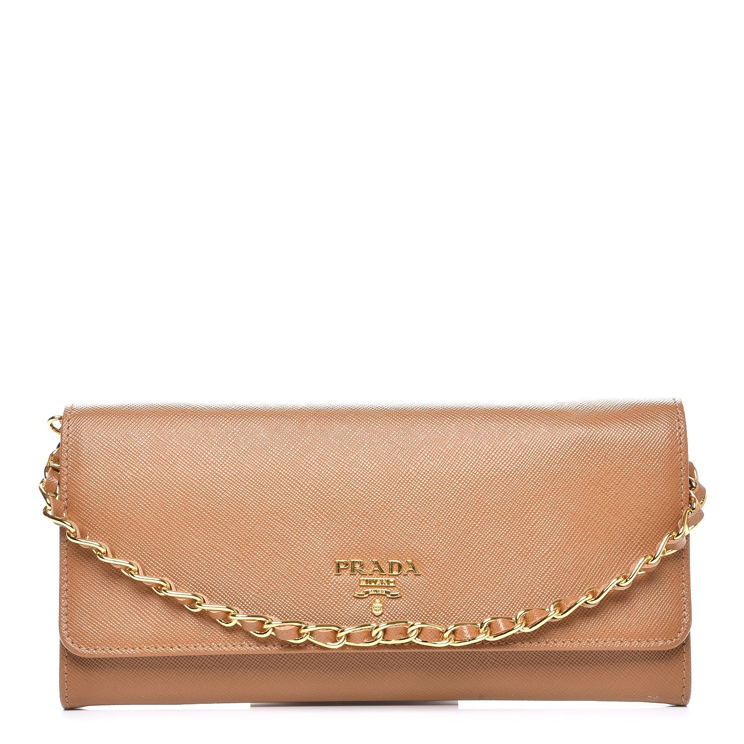 Prada Saffiano Metal Chain Wallet Caramel 1 of 7