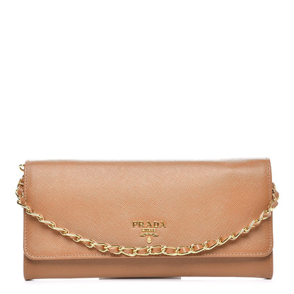 Prada Saffiano Metal Chain Wallet Caramel 1 of 7