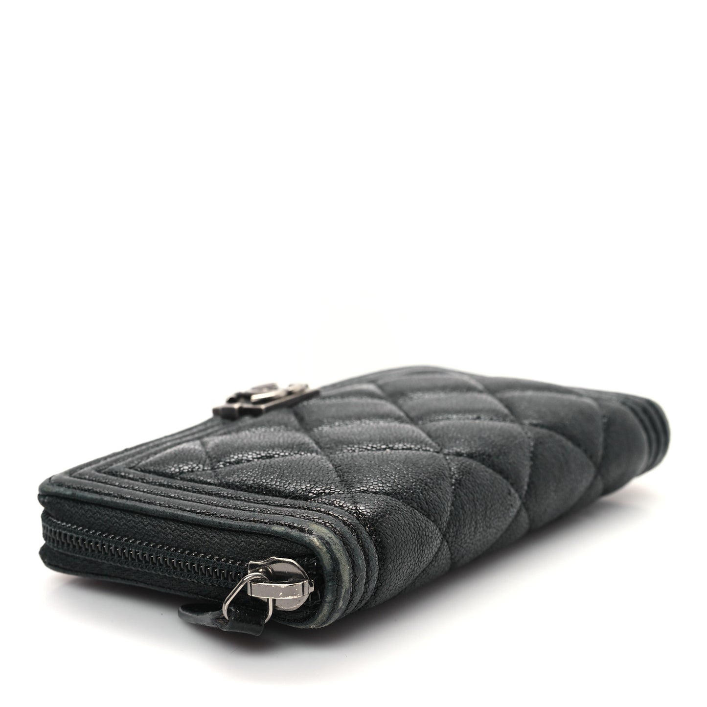 Caviar Quilted Small Boy Zip Around Wallet Black