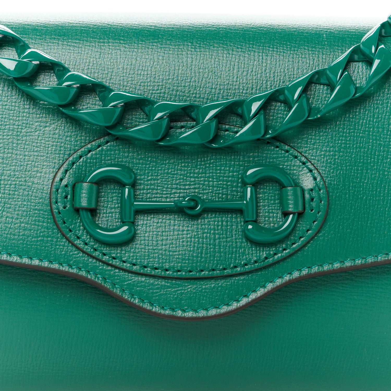 Gucci Azalea Calfskin Web Monochrome Mini Horsebit 1955 Chain Shoulder Bag Emerald 9 of 11