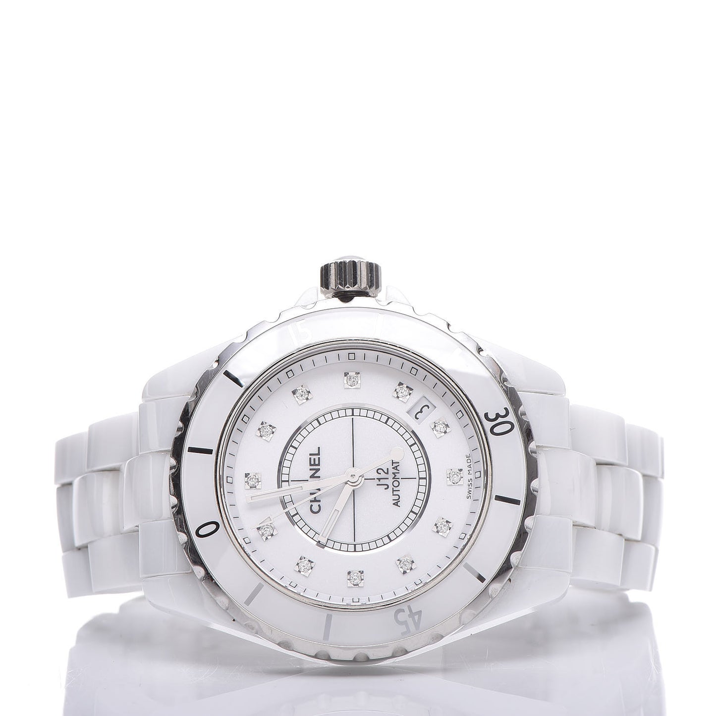 Stainless Steel Ceramic Diamond 38mm J12 Automatic Watch White