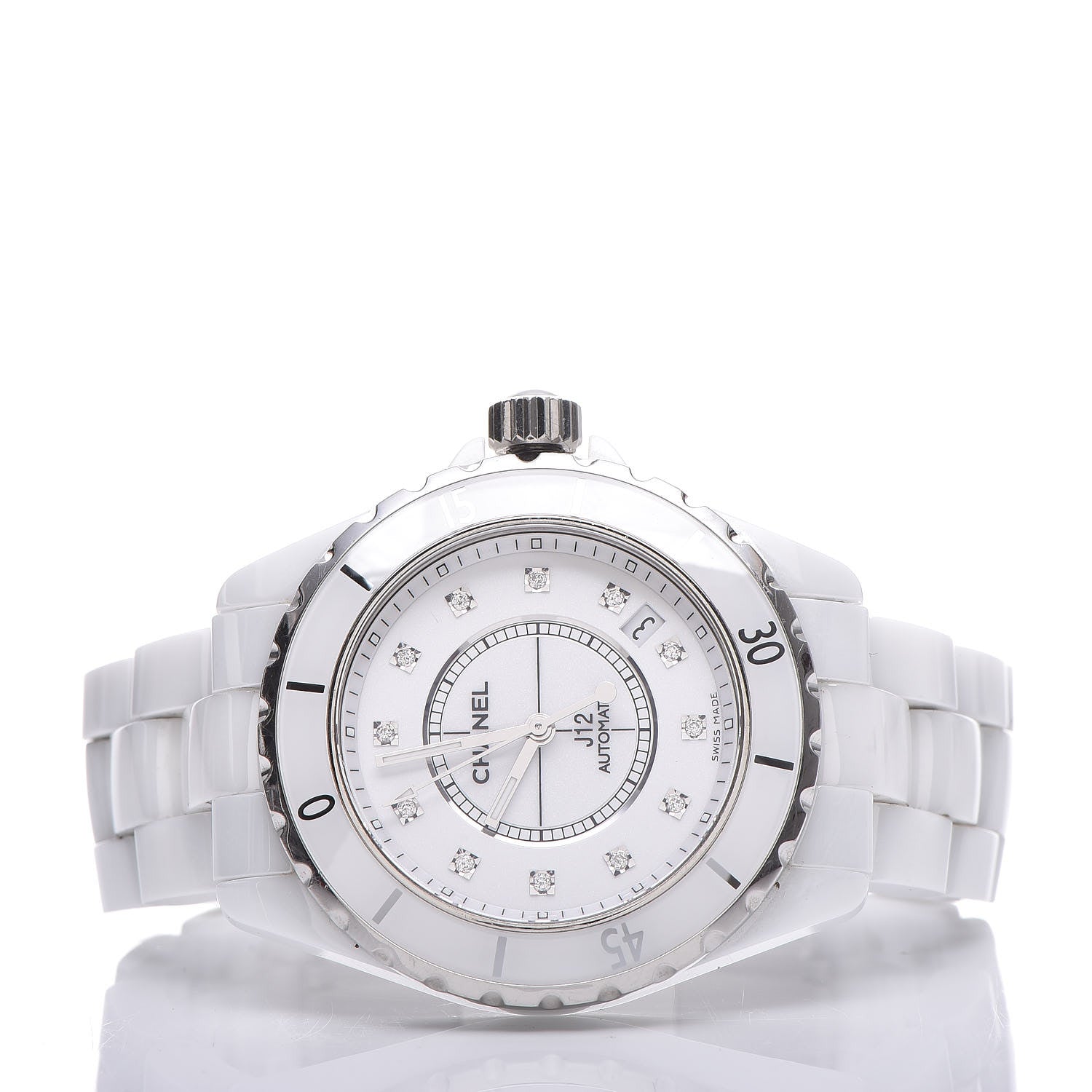 Chanel Stainless Steel Ceramic Diamond 38mm J12 Automatic Watch White 3 of 7