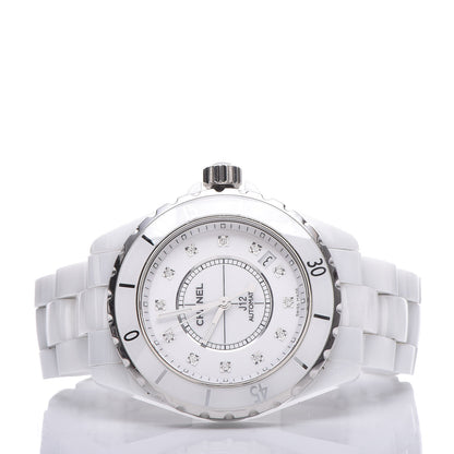 Chanel Stainless Steel Ceramic Diamond 38mm J12 Automatic Watch White 3 of 7