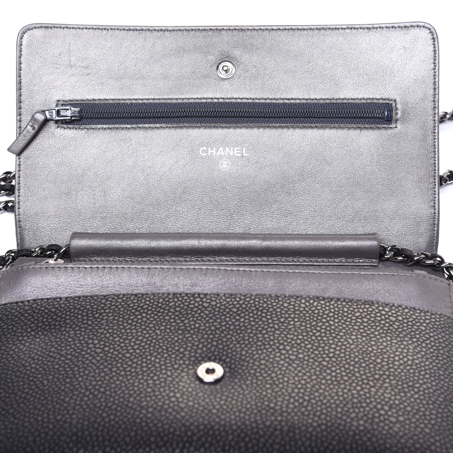 Metallic Caviar Timeless CC Wallet On Chain WOC Dark Silver