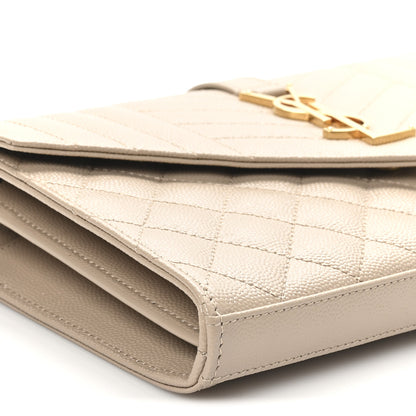 Saint Laurent Grain De Poudre Mixed Matelasse Triquilt Monogram Chain Wallet Dark Beige 8 of 9