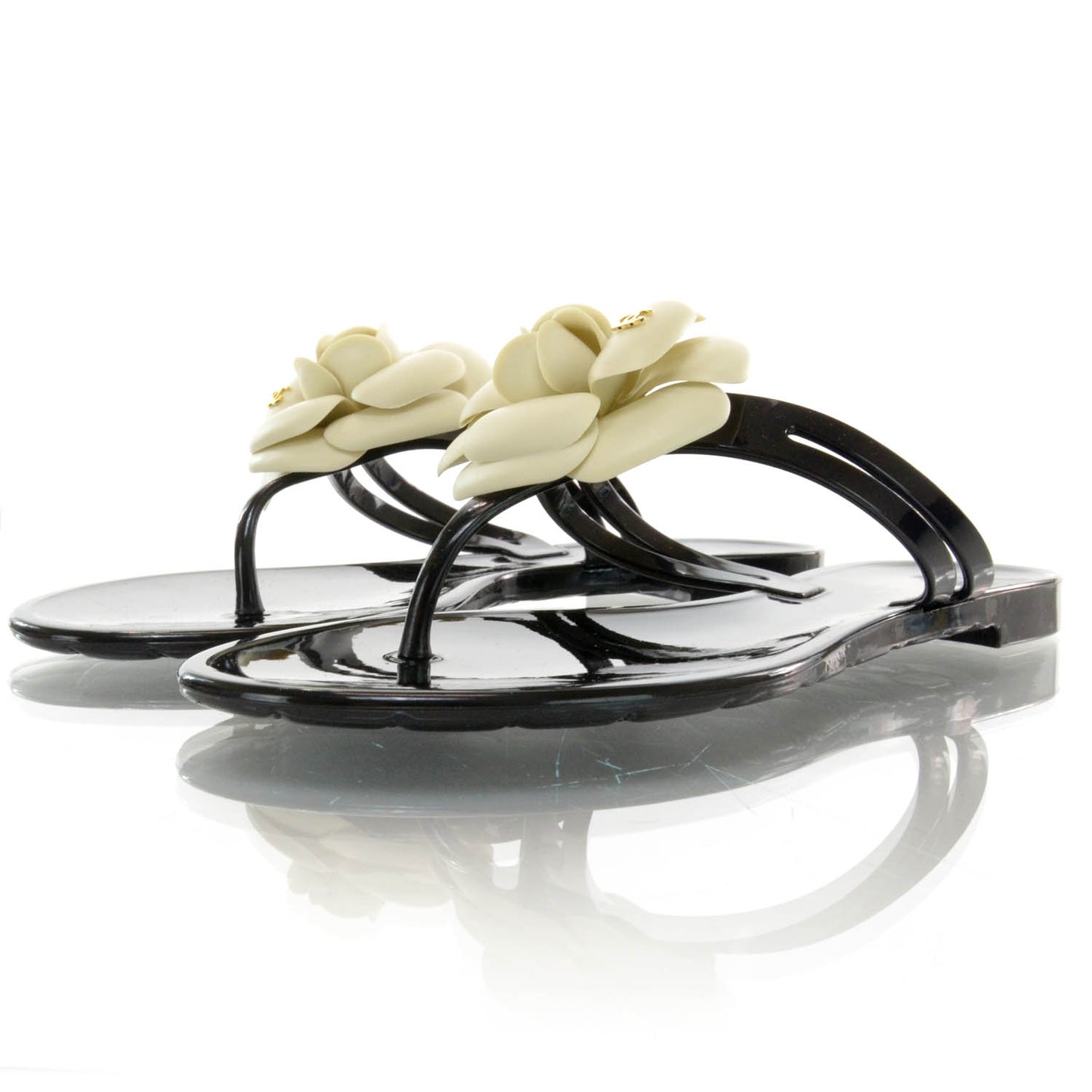 Jelly Camellia Thong Sandals 37 Black Ivory