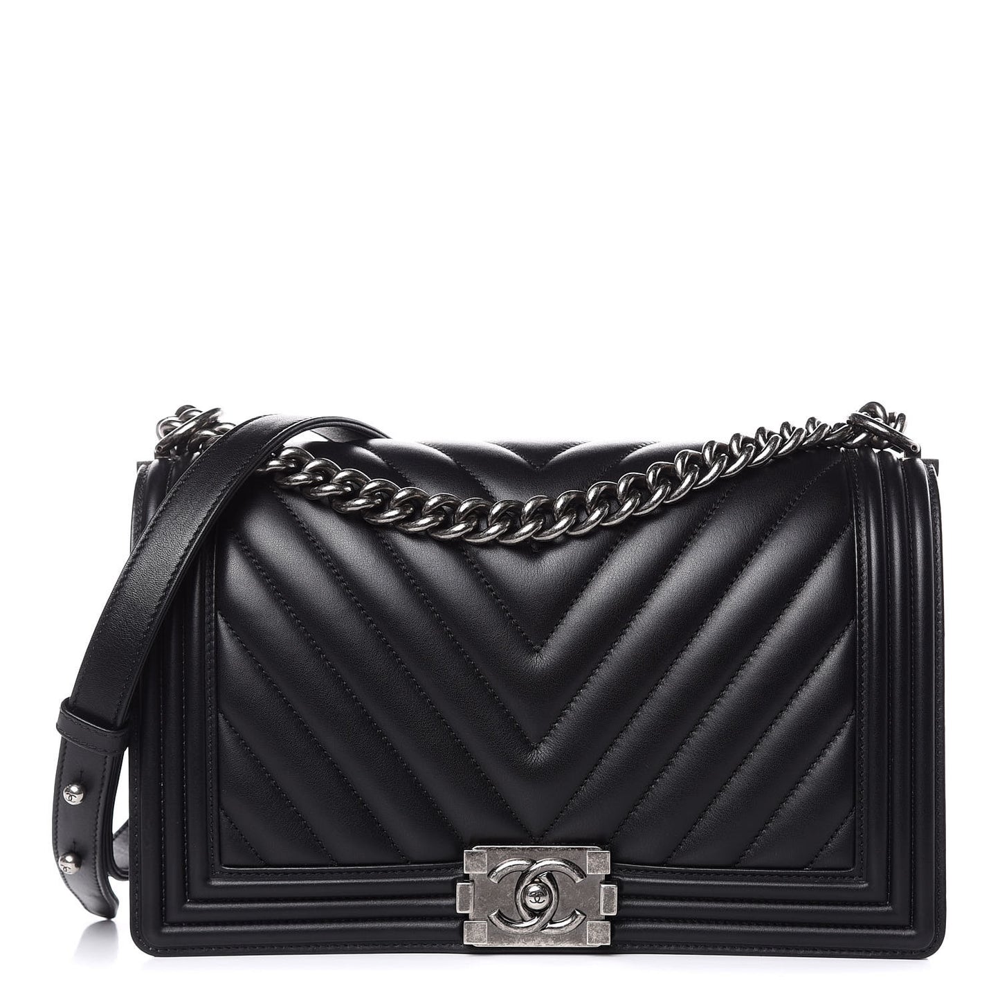 Calfskin Chevron Quilted New Medium Boy Flap Black