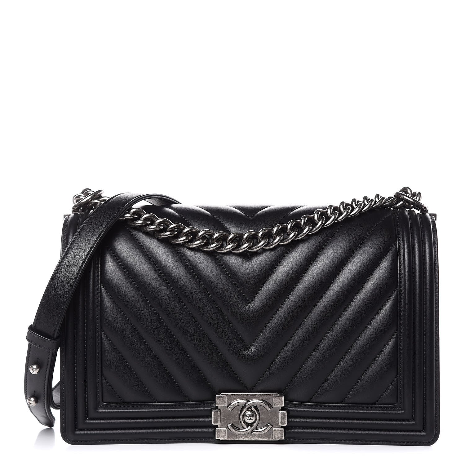 Chanel Calfskin Chevron Quilted New Medium Boy Flap Black 1 of 13