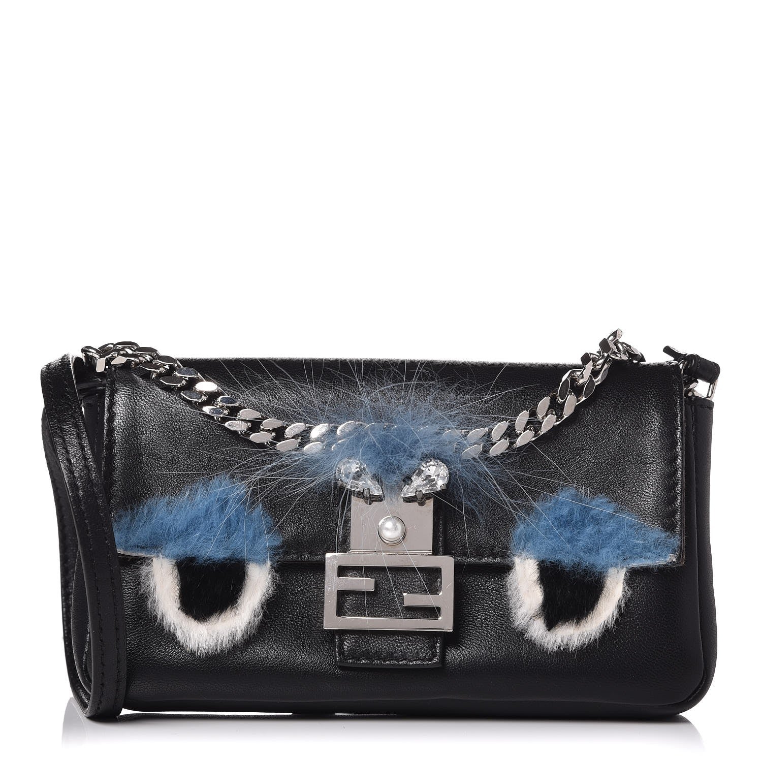 Fendi Nappa Rabbit Fox Fur Micro Buggie Baguette Black 1 of 13
