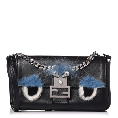 Fendi Nappa Rabbit Fox Fur Micro Buggie Baguette Black 1 of 13