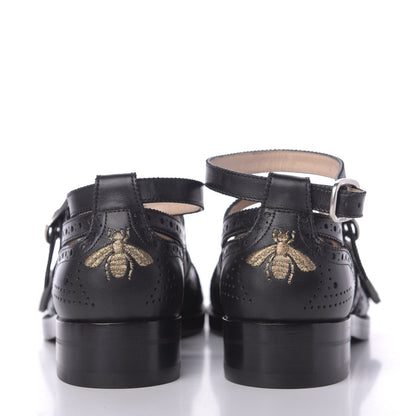 Gucci Calfskin Bee Embroidered Womens Queercore Brogue Wingtip Monk Strap Loafers 37.5 Black 9 of 11
