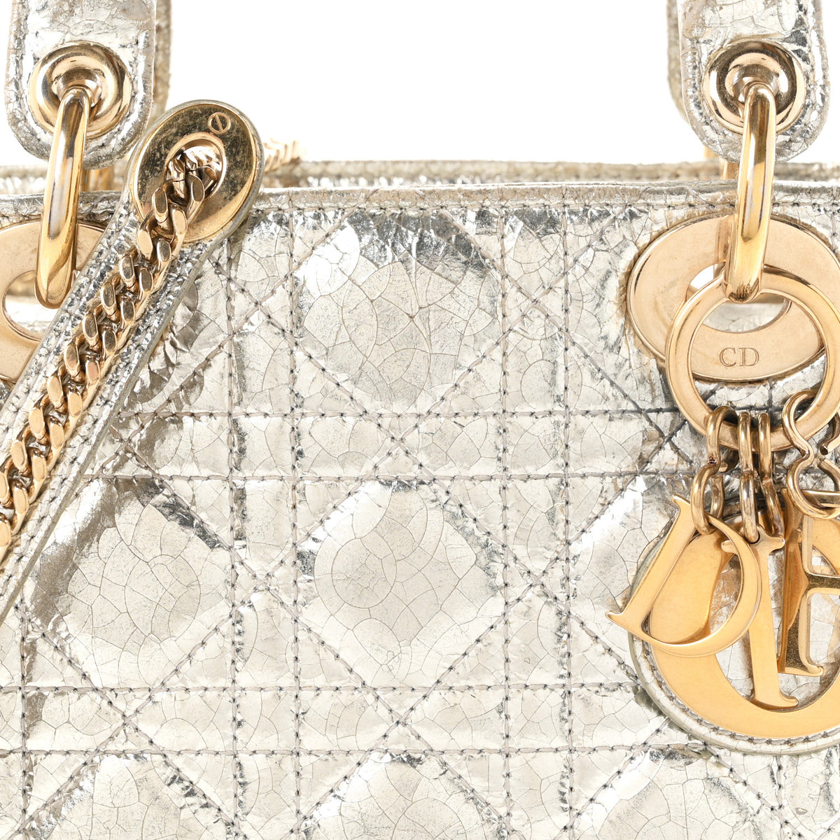 Christian Dior Metallic Crinkled Lambskin Cannage Mini Lady Dior Silver 8 of 10