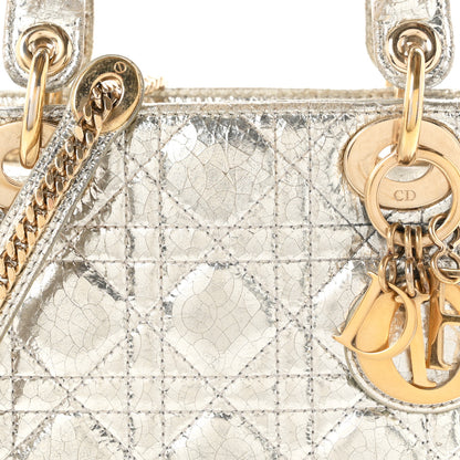 Christian Dior Metallic Crinkled Lambskin Cannage Mini Lady Dior Silver 8 of 10