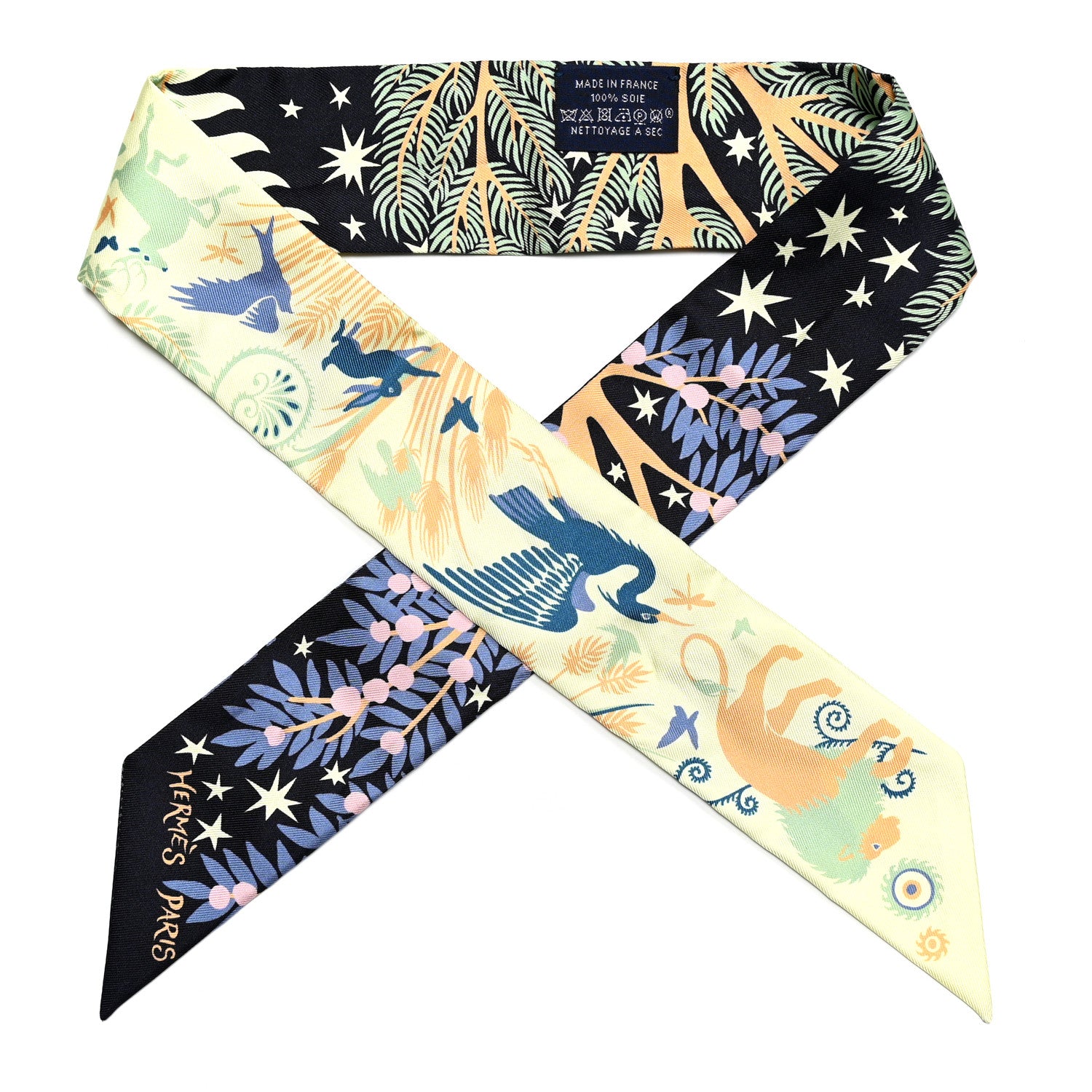 Hermes Silk Sous Le Charme D Orphee Twilly Bleu Black Jaune Soufre 1 of 4