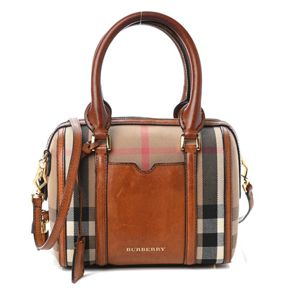Burberry House Check Bridle Calfskin Small Alchester Bowling Bag Dark Tan 1 of 9