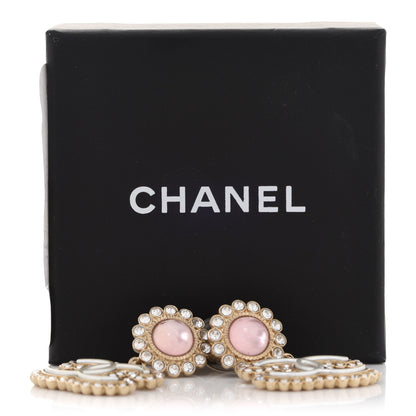 Chanel Crystal Pearl CC Drop Earrings Pink Gold 5 of 5