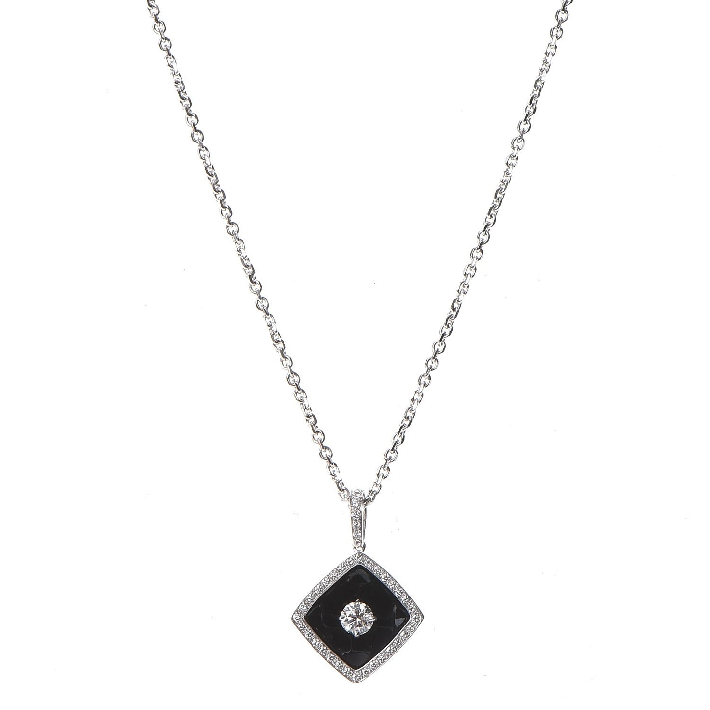 18K White Gold Diamond Ceramic Pendant Necklace Black