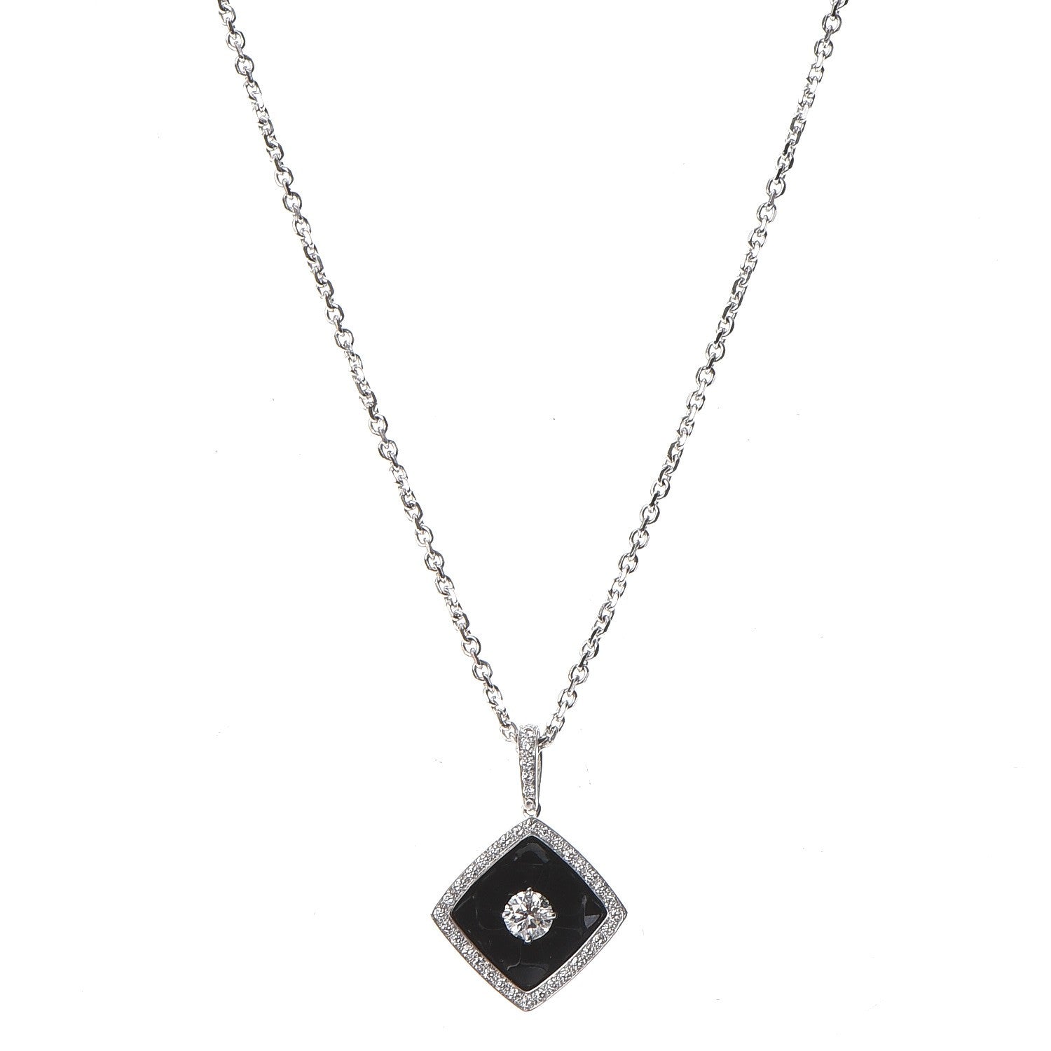 Chanel 18K White Gold Diamond Ceramic Pendant Necklace Black 1 of 5