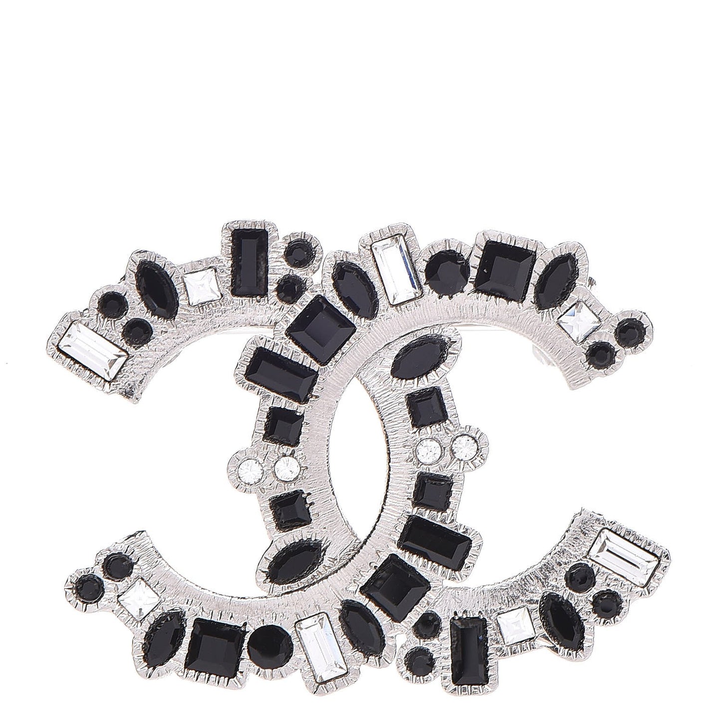 Baguette Crystal CC Brooch Black Silver