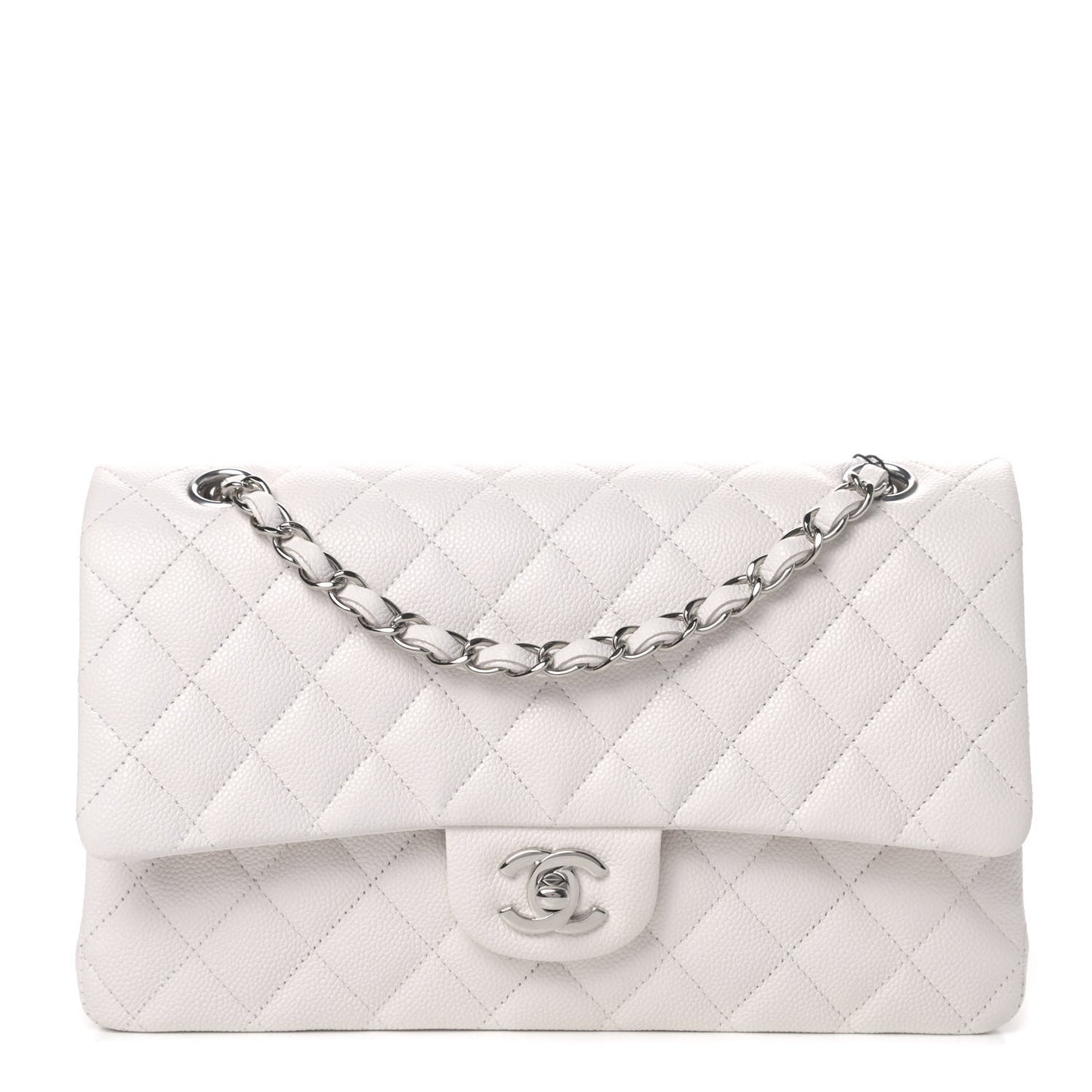 Caviar Quilted Medium Double Flap White