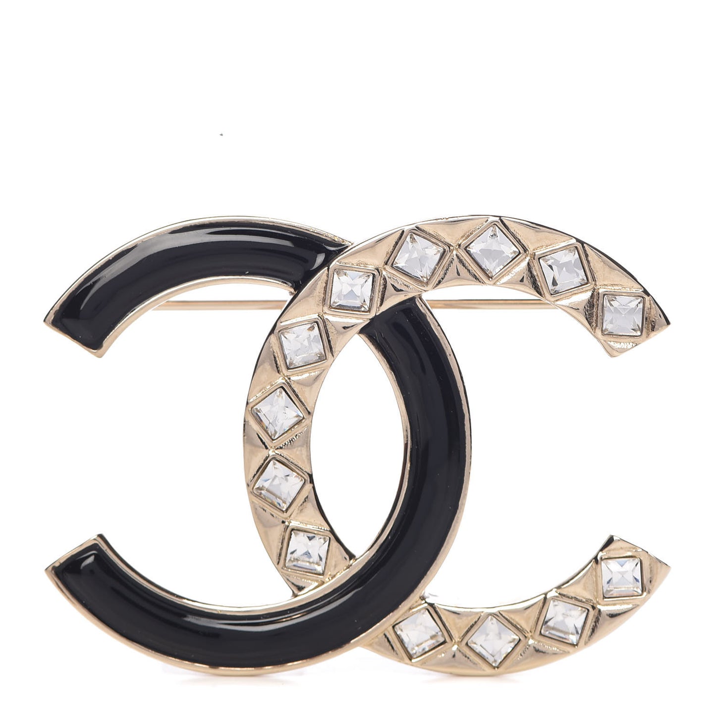 Enamel Crystal CC Brooch Gold Black