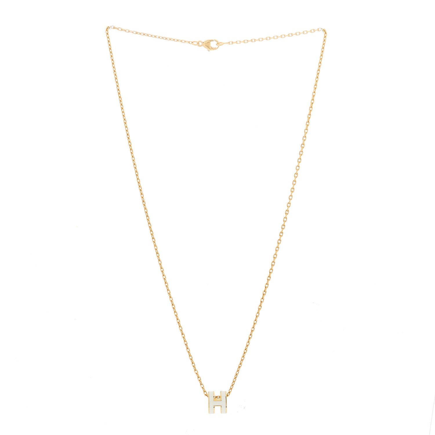 Hermes Lacquered Gold Mini Pop H Pendant Necklace White 2 of 4